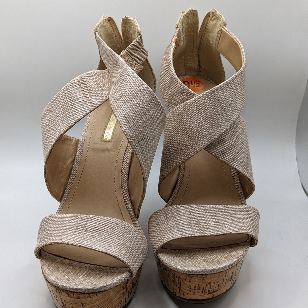 BCBGeneration Rando Corkwood Platform Wedges SIZE 9.5 - Picture 2 of 3